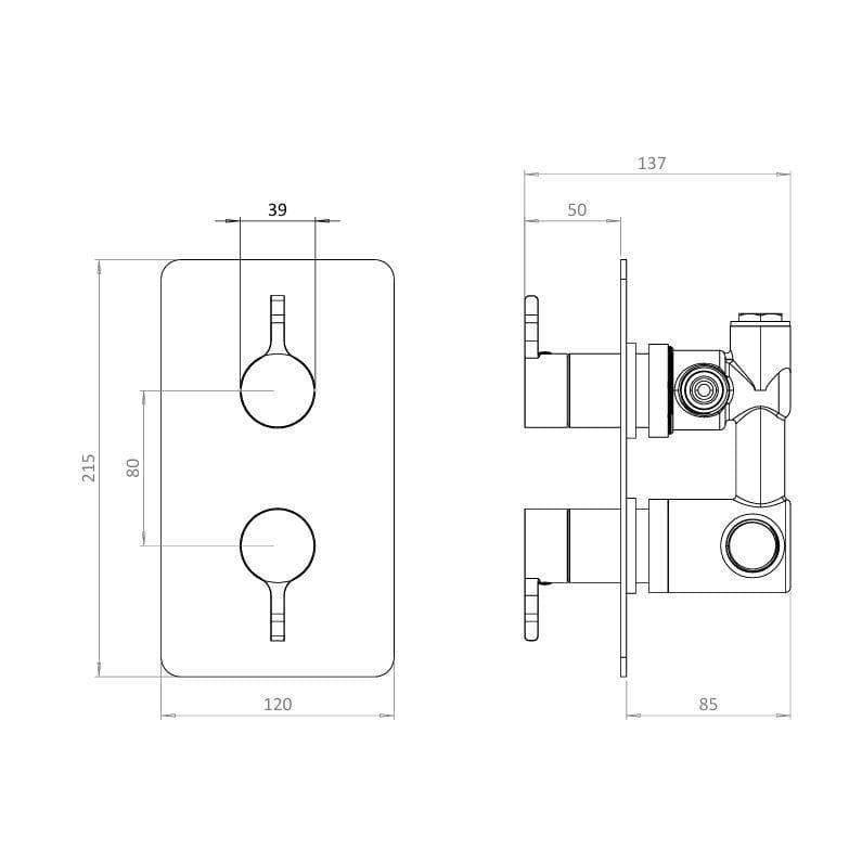 Britton Concealed Shower Valve Britton Hoxton 2.0 2 Outlet, 2 Handle Concealed Thermostatic Shower Valve
