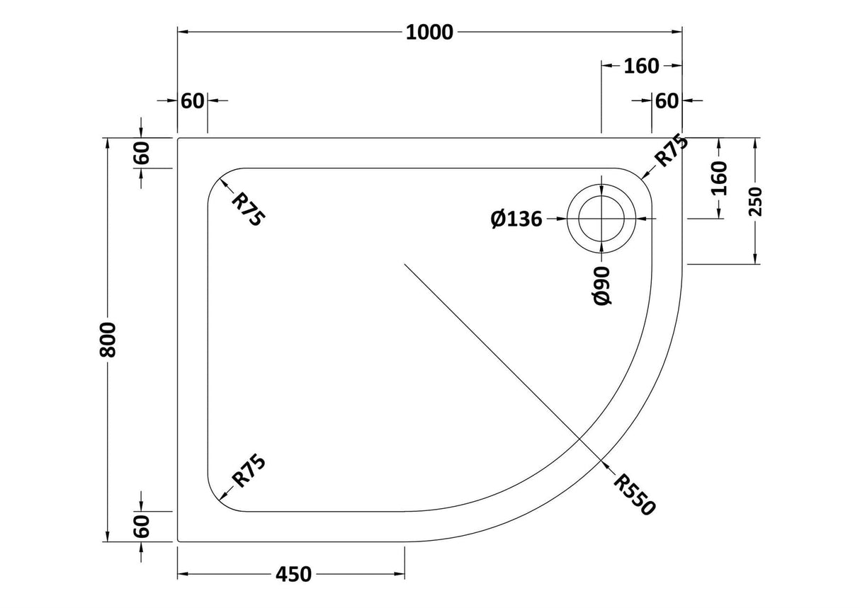 Aquarius Bathrooms Quadrant Shower Tray 1000x800mm / Right Handed Aquarius Urbano 45mm Offset Quadrant Stone Resin Anti Slip Shower Tray