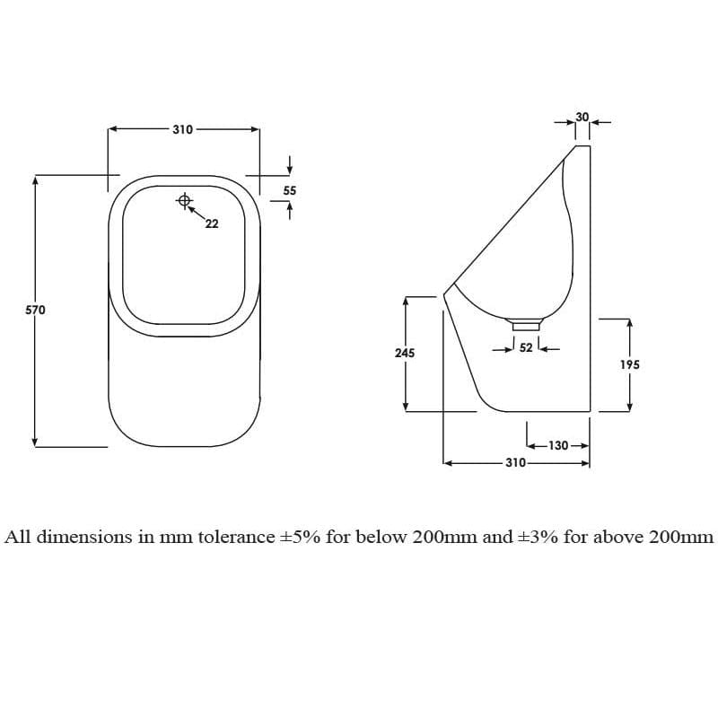 RAK Urinal RAK Series 600 Wall Hung Urinal with Brackets in White