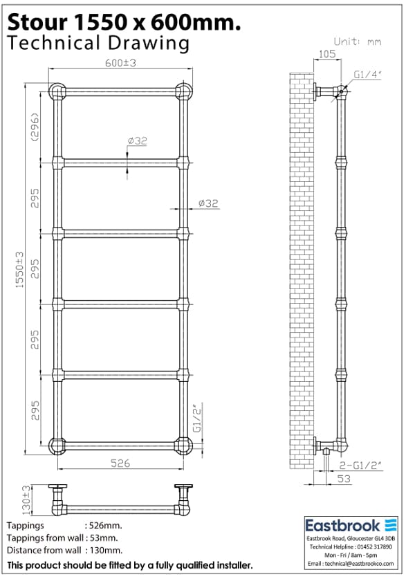 Eastbrook Traditional Towel Rail Eastbrook Stour Vertical Traditional Heated Towel Rail in Matt White