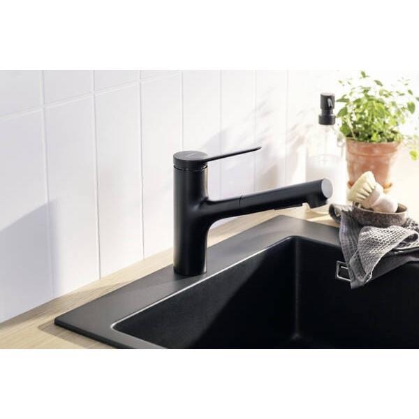 UK Bathroom Store Kitchen Tap Hansgrohe Zesis M33 Single Lever Kitchen Mixer Tap 150 with Pull-Out Spray