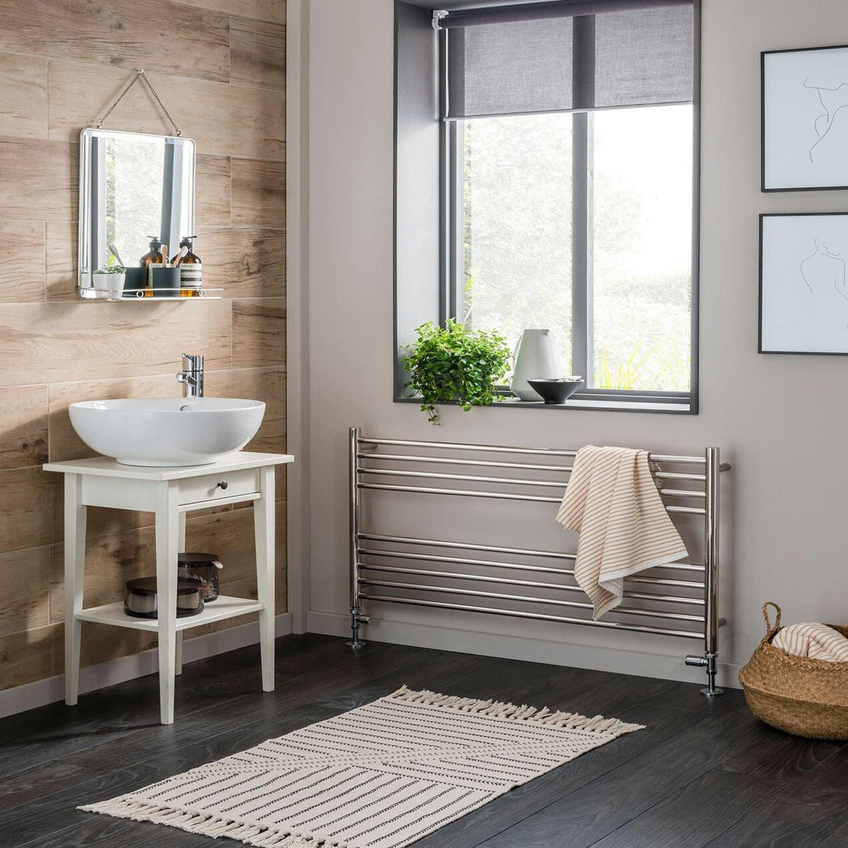 Vogue Ladder Rails 600 x 1000 / Dual Fuel Vogue Pearl Straight Ladder Towel Rail in Polished Stainless Steel