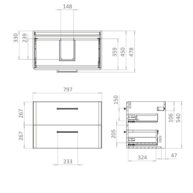 Britton Camberwell Wall Mounted 800mm Vanity Unit with Basin or Worktop