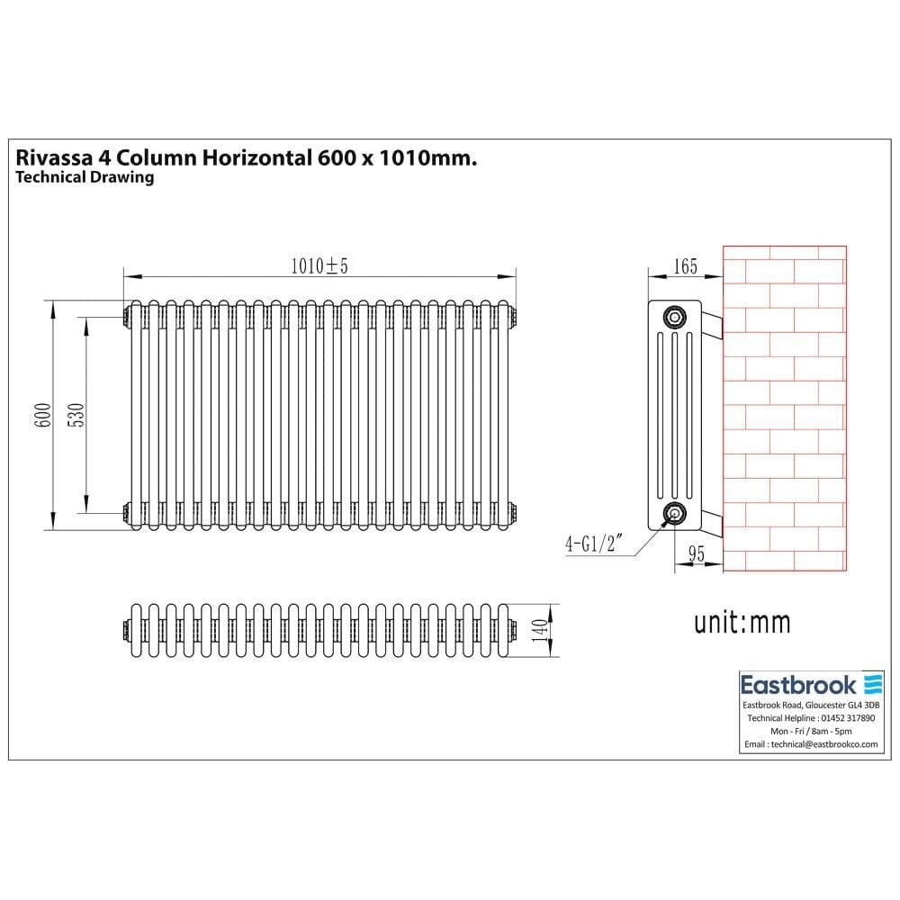 Eastbrook Eastbrook Rivassa Traditional 4 Column Radiator in Matt Anthracite