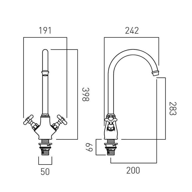 Vado Kitchen Tap Booth & Co. Axbridge Mono Kitchen Mixer Tap with Cross Handles