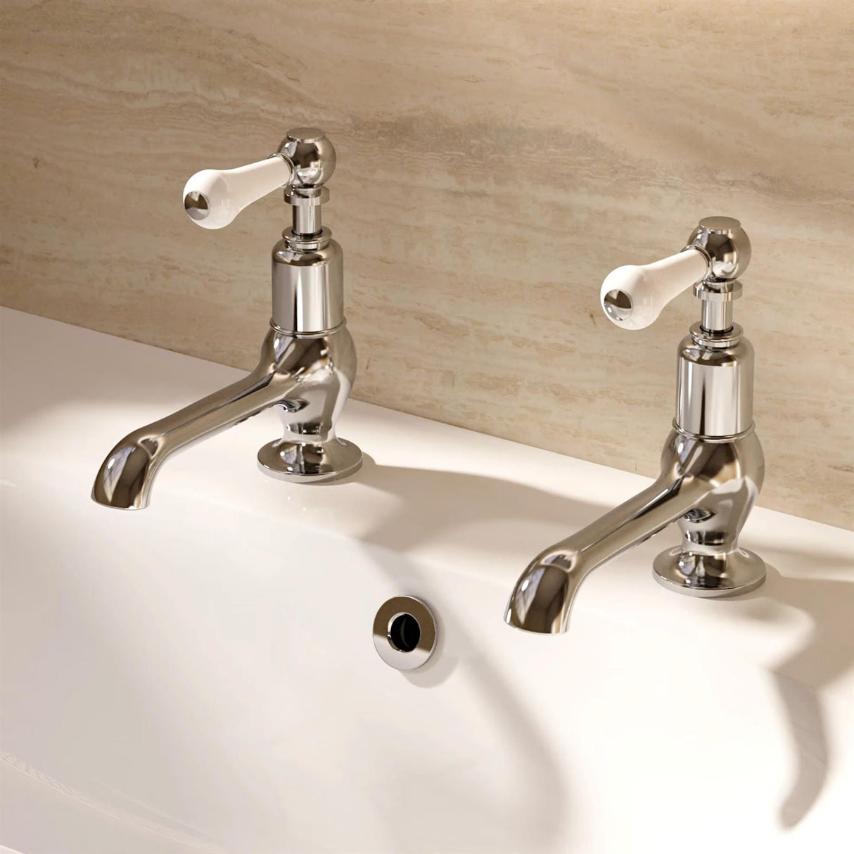 Crosswater Pillar Basin Tap Crosswater Belgravia Lever Long Nose Basin Mixer Taps (Pair) in Chrome
