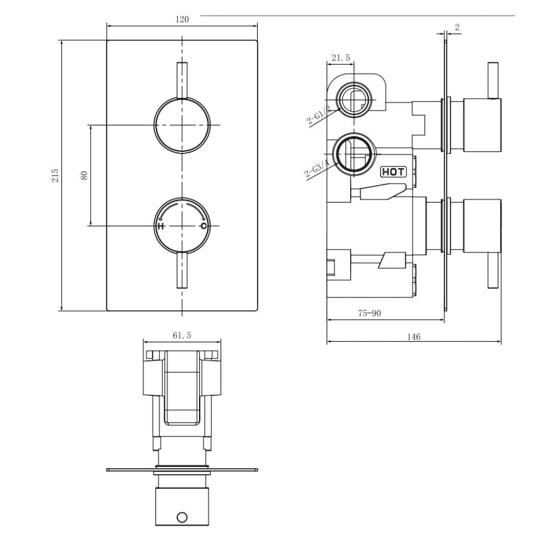Aquarius Concealed Shower Valve Aquarius Modern Round Thermostatic Two Way Concealed Shower Valve