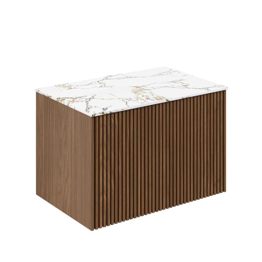 Crosswater Wall Mounted Vanity Unit Royal Walnut / Gold Vein Estatuario / 700mm Crosswater Limit Wall Mounted Vanity Unit with Worktop