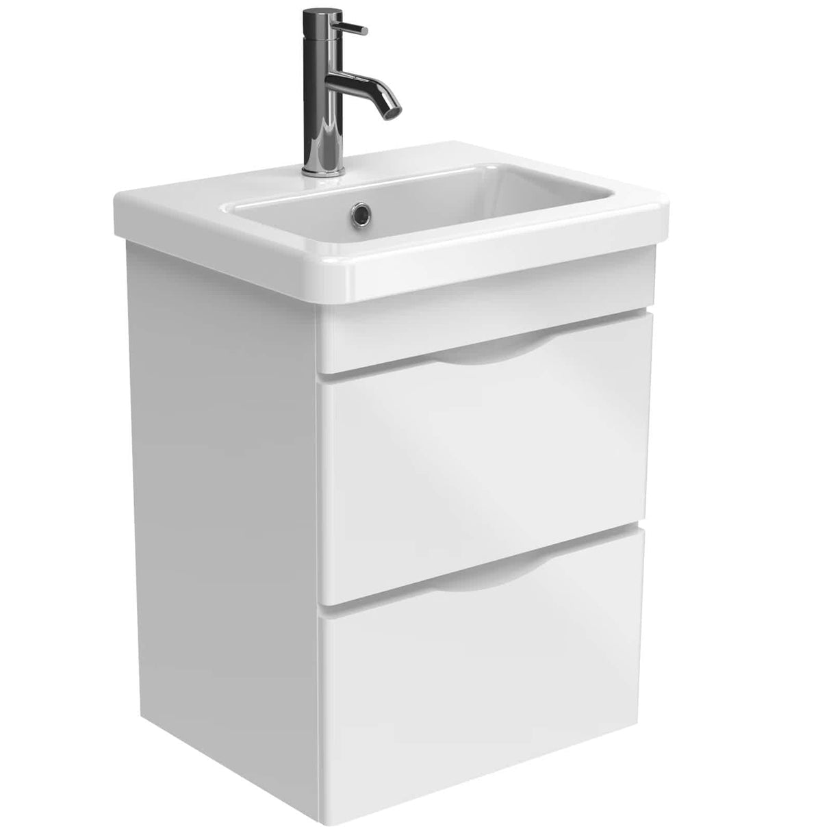 Saneux Wall Mounted Vanity Unit Gloss White / 0 Hole Saneux Indigo Vanity Unit With Basin - 500 x 400mm - Two Drawer - Wall Mounted