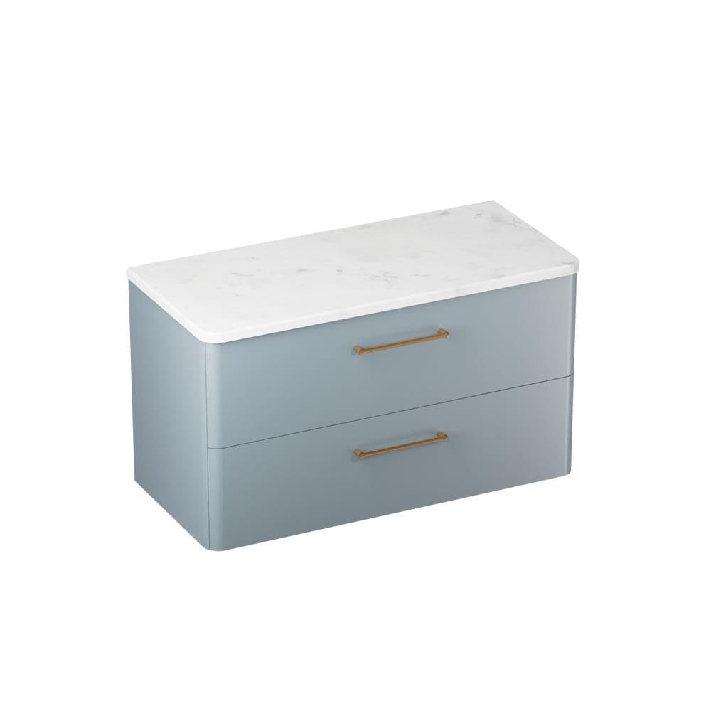 Britton Wall Mounted Vanity Unit Dusty Blue / Carrara Marble Effect Worktop / Brushed Brass Britton Camberwell Wall Mounted 1000mm Vanity Unit with Basin or Worktop