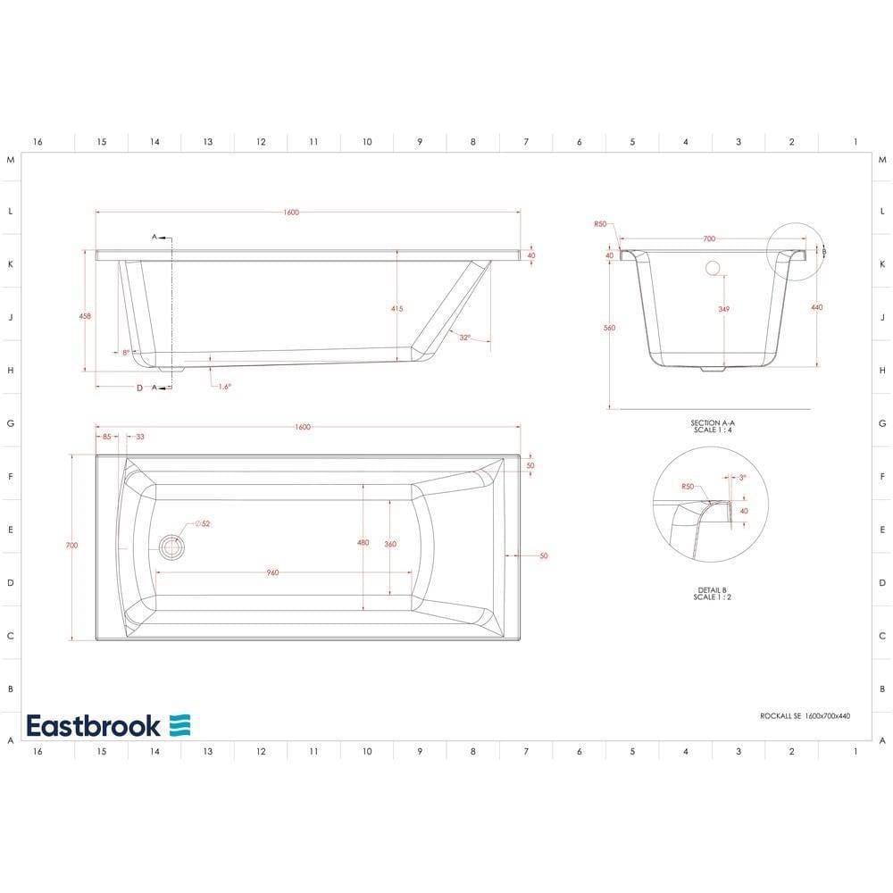 Eastbrook Single Ended Bath 1600 x 700mm / Reinforced Eastbrook Rockall Single Ended Bath