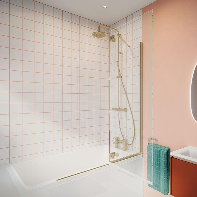 Crosswater Bath Screen Crosswater Clear 6 Double Panel Bath Screen - 1150mm - Brushed Brass