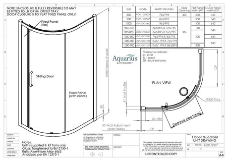Aquarius Quadrant Shower Enclosure Aquarius Pluvia 8mm Quadrant Single Sliding Shower Door