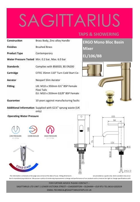 Sagittarius Mono Basin Tap Sagittarius Ergo Monobloc Basin Mixer Tap with Sprung Waste