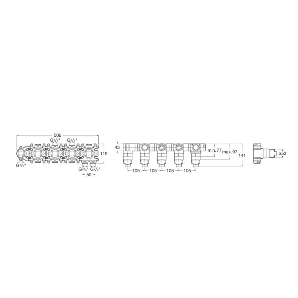 Roca Concealed Shower Set Roca T-Multi Switch Thermostatic Concealed Shower Valve with Rainshower Head, Pencil Handset and Overflow Bath Filler