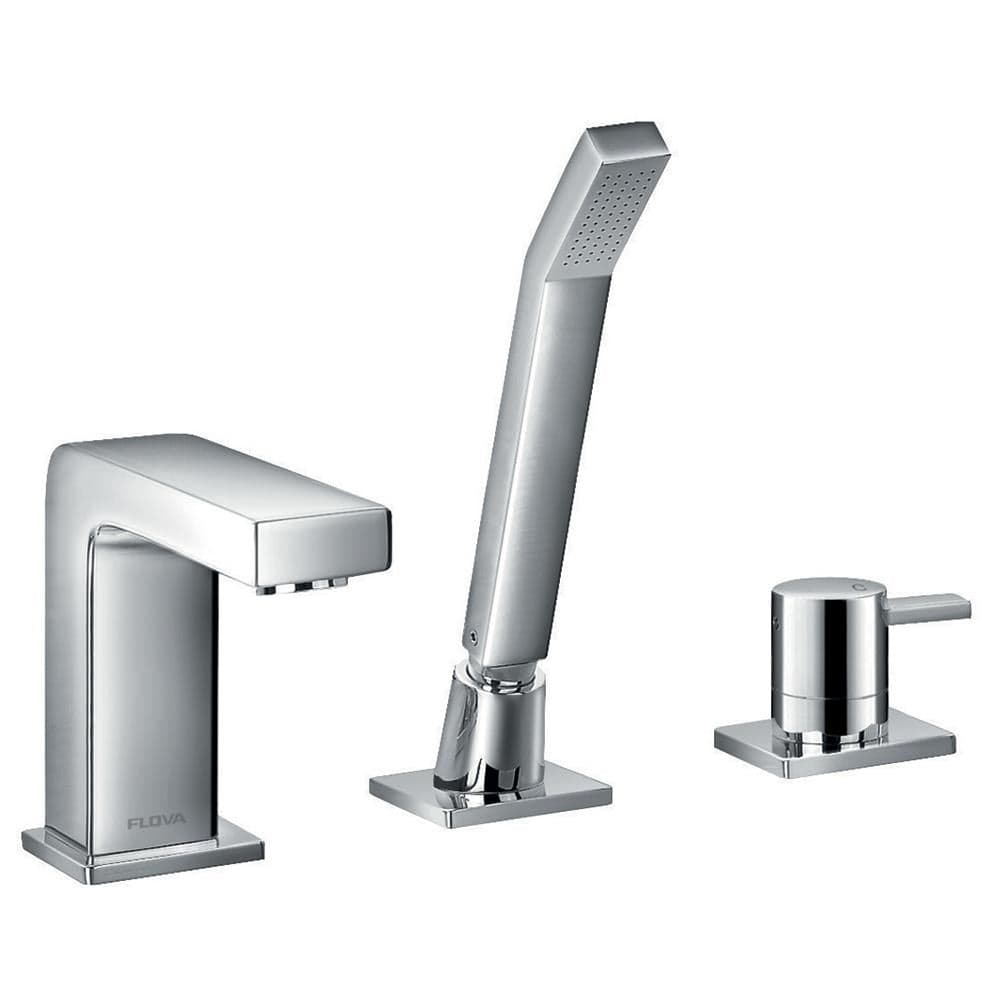 Flova 3 Tap Hole Bath Set Flova Str8 3 Hole Bath and Shower Mixer with Shower Set in Diamond Chrome