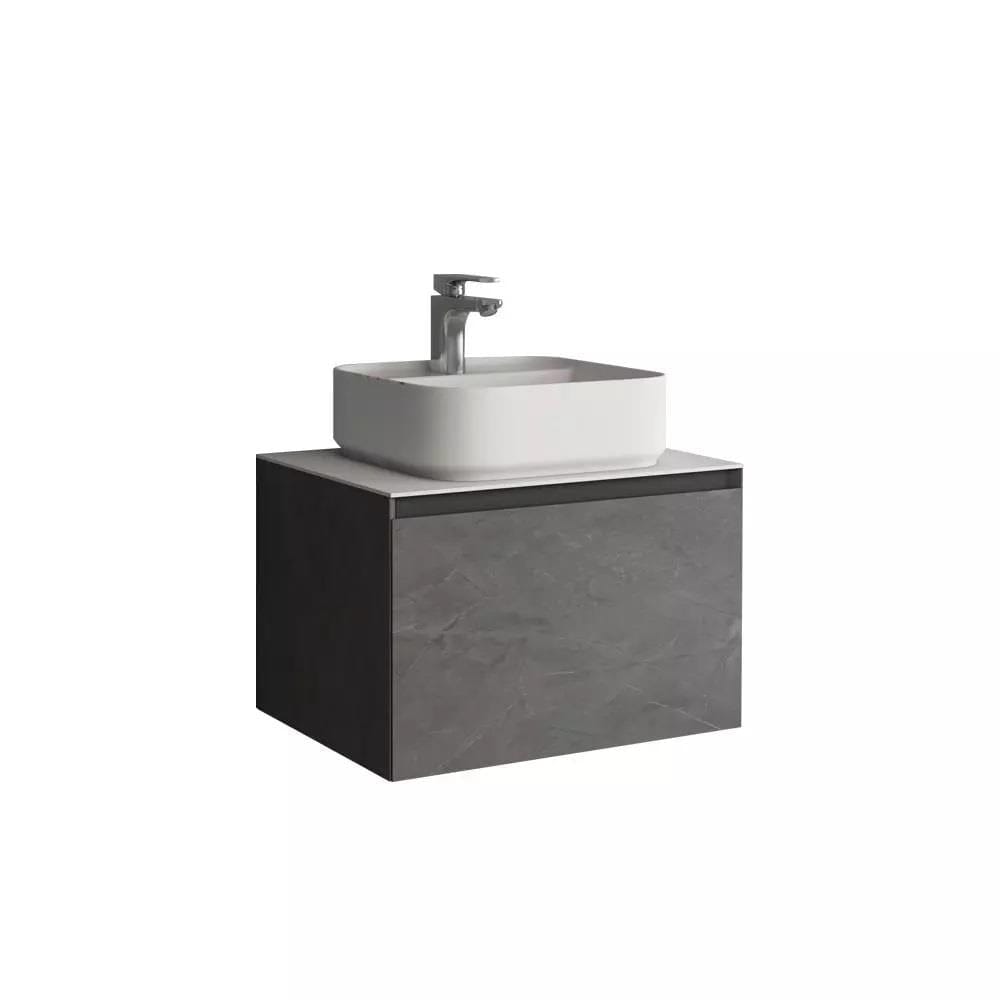 Aquarius Wall Mounted Vanity Unit Grey Marble / Solid White Aquarius JF-Series 600mm Single Drawer Vanity Unit with Countertop