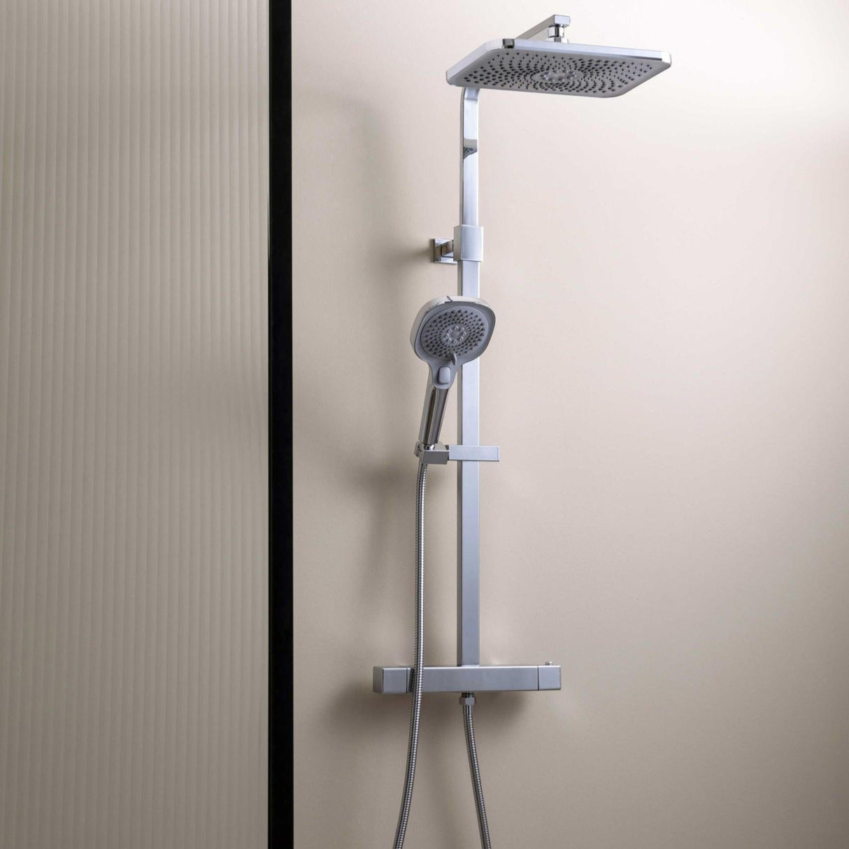 JTP Exposed Shower Set Chrome JTP HIX Thermostatic Shower Bar Valve with Adjustable Riser, Shower Head and Handset