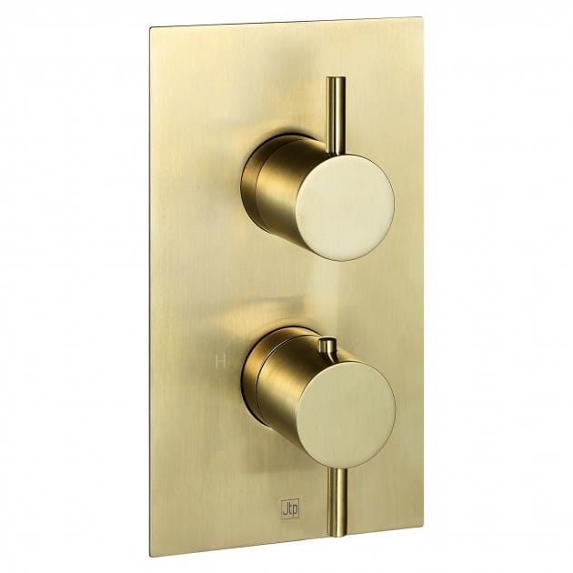 JTP Concealed Shower Valve Brushed Brass JTP VOS 1 Outlet, 2 Handle, Concealed Thermostatic Shower Valve