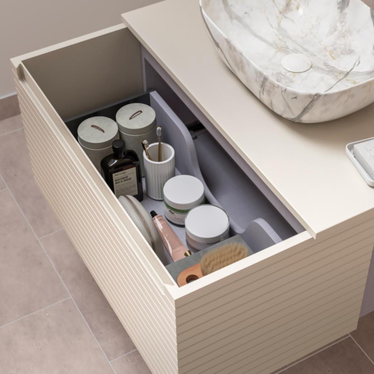 Aquarius Bathrooms Wall Mounted Vanity Unit Aquarius Contour 615mm Wall Mounted One Drawer Vanity Unit with Worktop