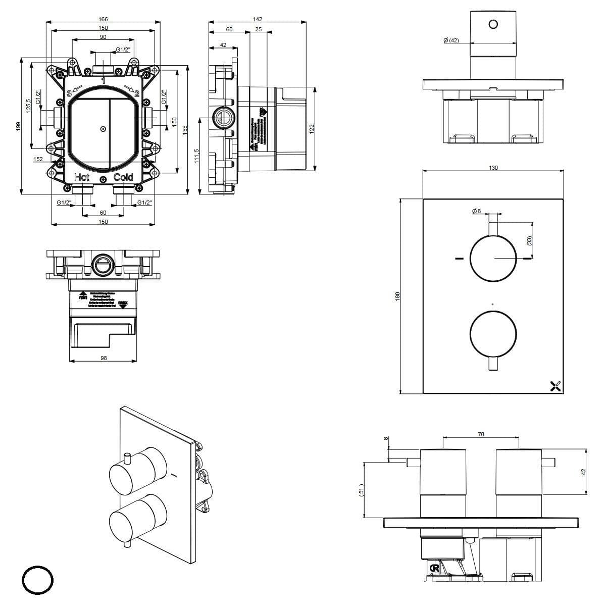 Crosswater Concealed Shower Set Crosswater Crossbox 2 Handle 2 Outlet Shower Bundle Version 2