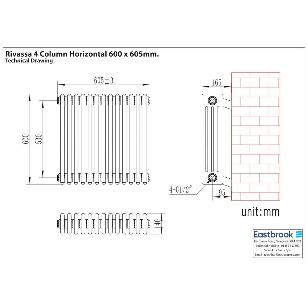 Eastbrook Eastbrook Rivassa Traditional 4 Column Radiator in Gloss White