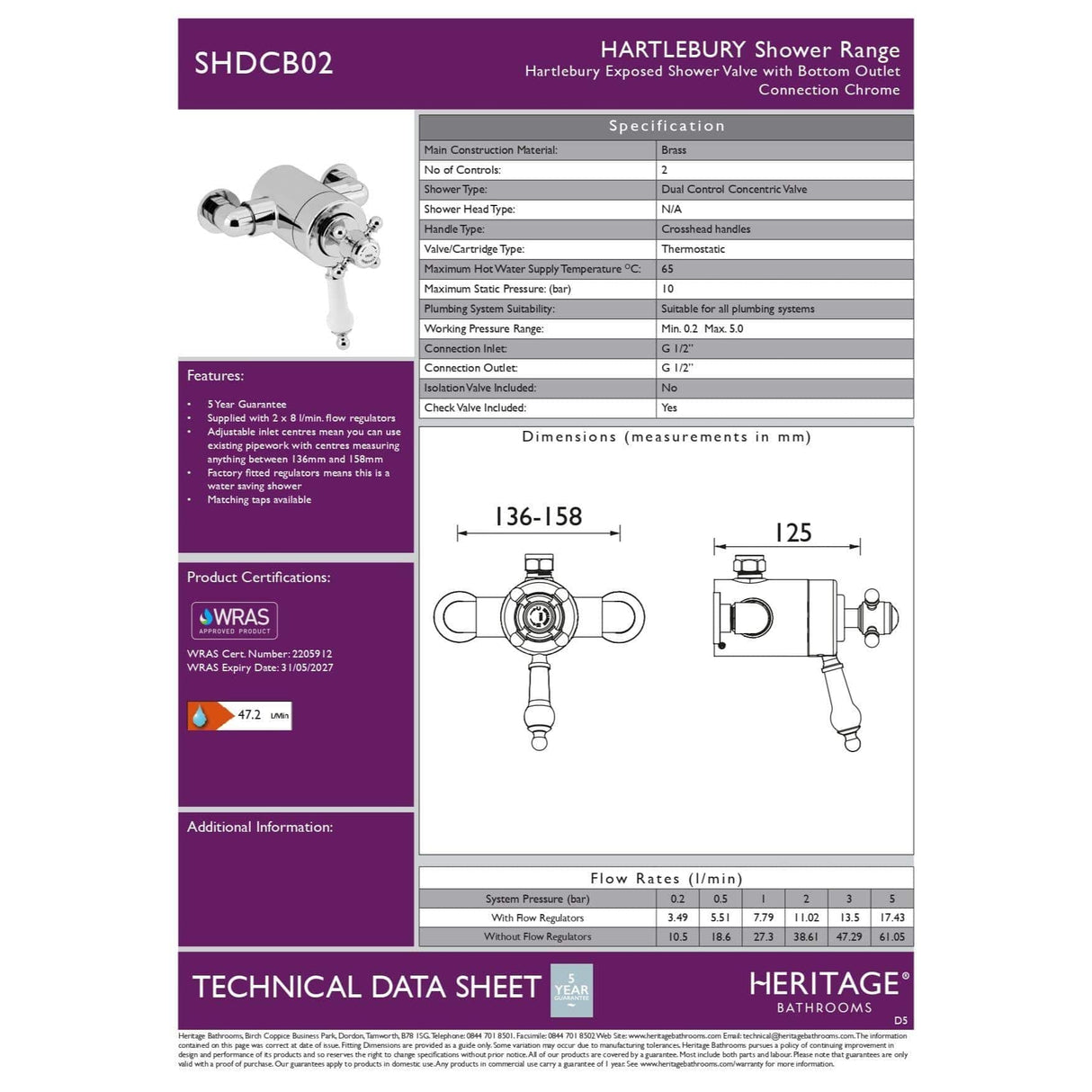 Heritage Exposed Shower Valve Heritage Hartlebury Exposed Thermostatic 1 Outlet, 2 Handle Shower Valve