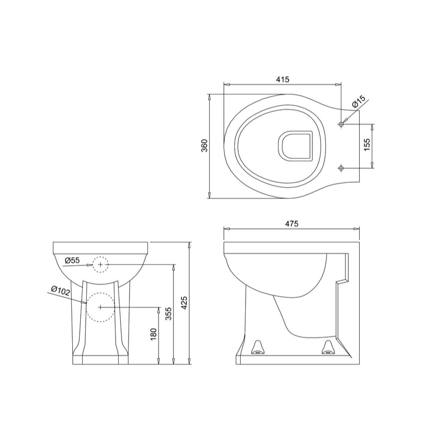 Burlington Back to Wall Toilet Burlington Back To Wall Traditional Toilet in White