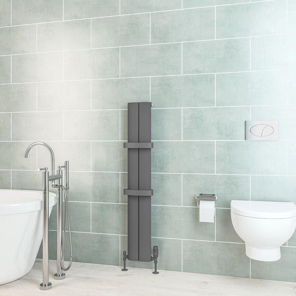 Eastbrook Panel Radiator 1200 x 185mm / Dual Fuel Eastbrook Berlini Straight Vertical Aluminium Radiator in Matt Anthracite