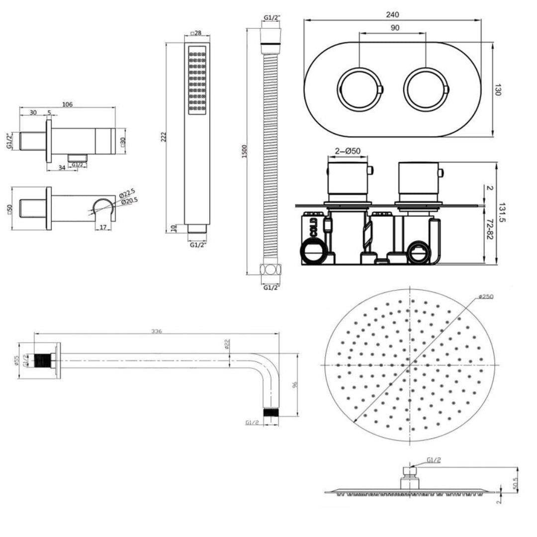 Aquarius RainLux Round 2 Outlet Shower Set with Shower Head and Single Function Handset