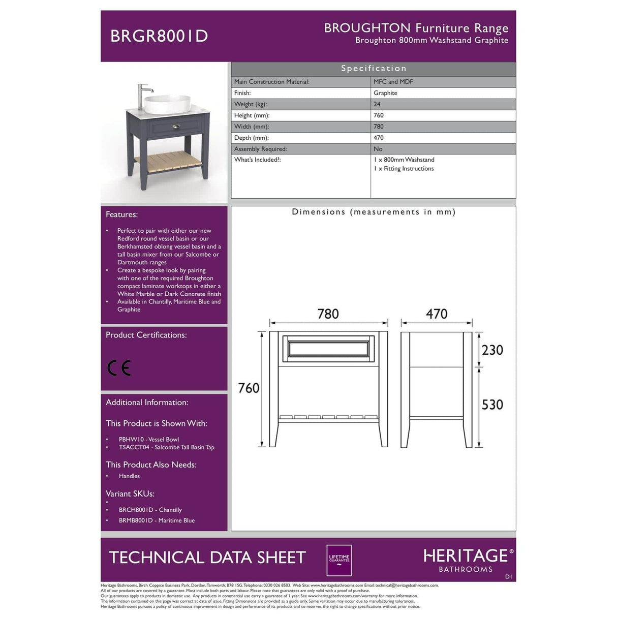 Heritage Floor Standing Vanity Unit Heritage Broughton Washstand with Laminate Worktop