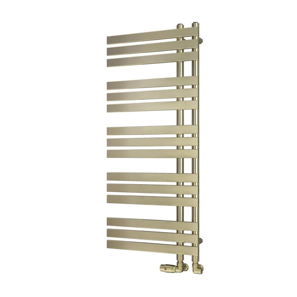 Eastbrook Designer Towel Radiator 1200 x 500mm / Dual Fuel Eastbrook Leonardo Straight Vertical Heated Towel Rail in Brushed Brass