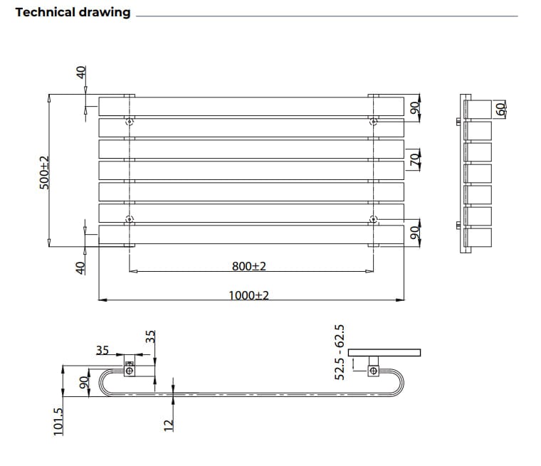 KRAD Panel Radiator K-RAD Denver Straight Horizontal Designer Radiator in Gloss White