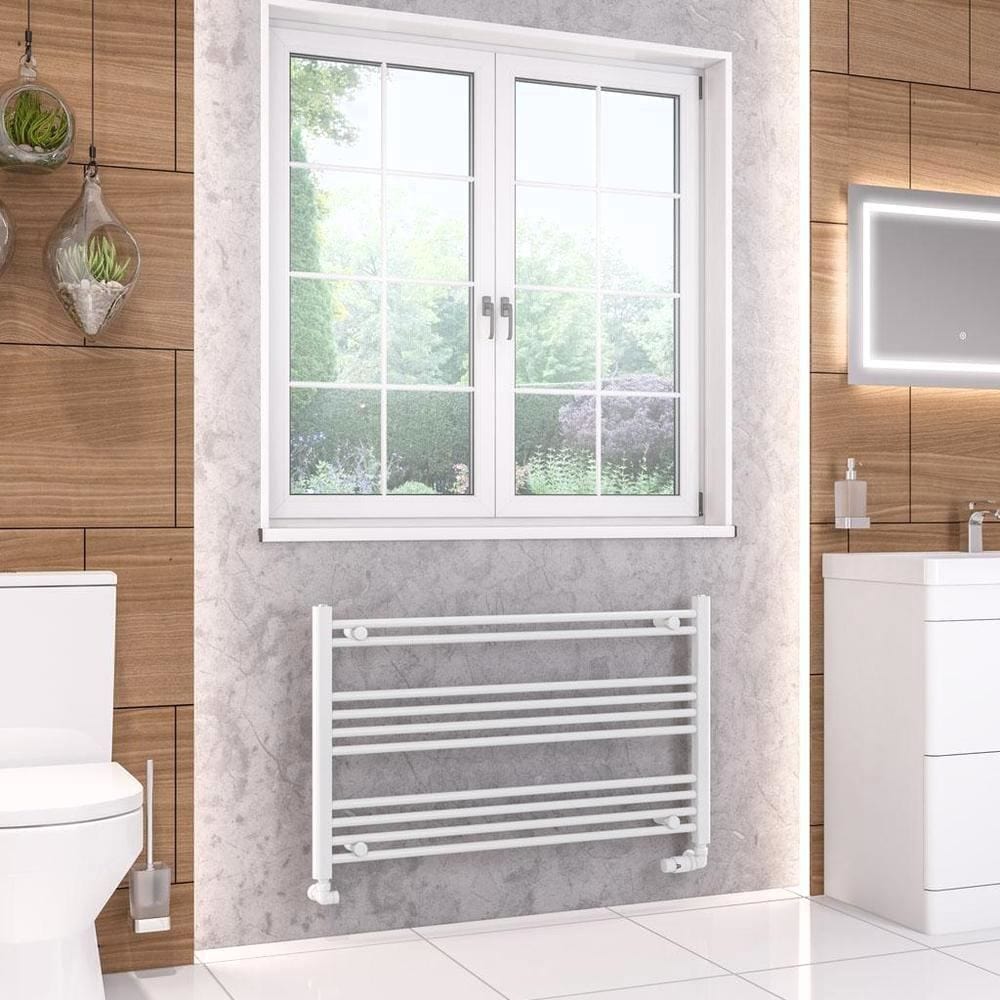 Eastbrook Ladder Rail 600 x 1000 / Dual Fuel Eastbrook Wendover Straight Horizontal Under Window Heated Towel Rail in White