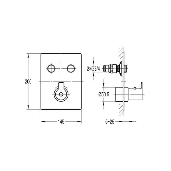 Flova Concealed Shower Valve Flova Spring 2 Outlet GoClick Finishing Set in Diamond Chrome