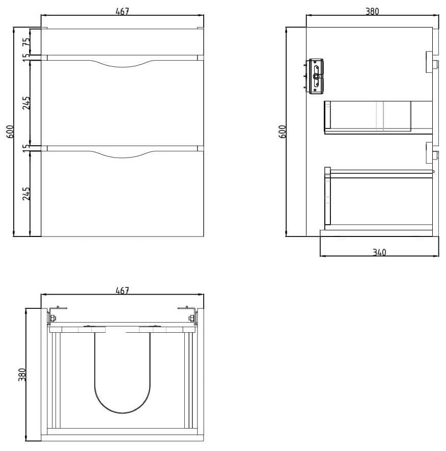 Saneux Wall Mounted Vanity Unit Saneux Indigo Vanity Unit With Basin - 500 x 400mm - Two Drawer - Wall Mounted