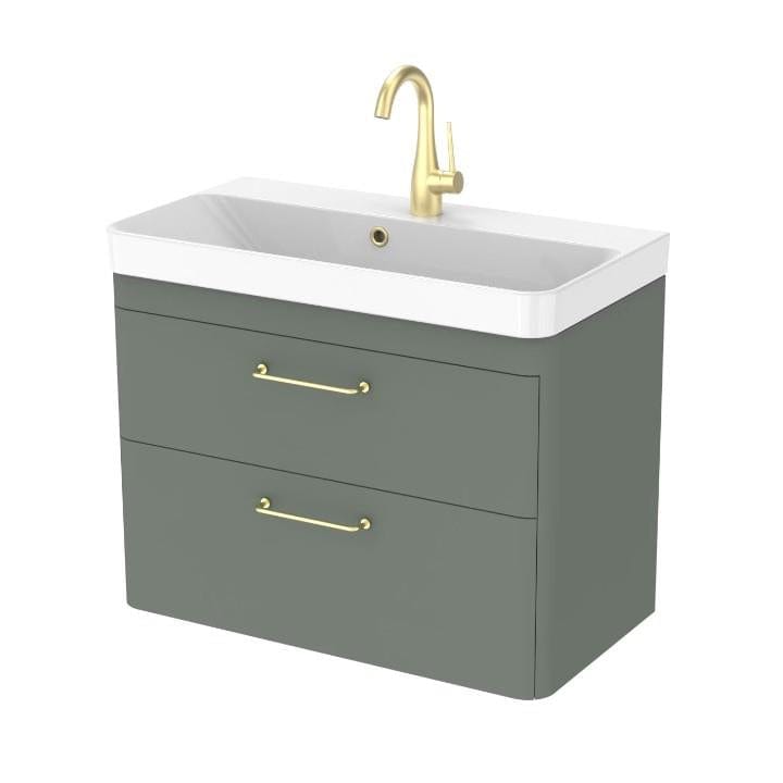 Saneux Wall Mounted Vanity Unit Matte Sage / 1 Hole Saneux Hyde Vanity Unit With Basin - 700 x 370mm - Two Drawer - Wall Mounted