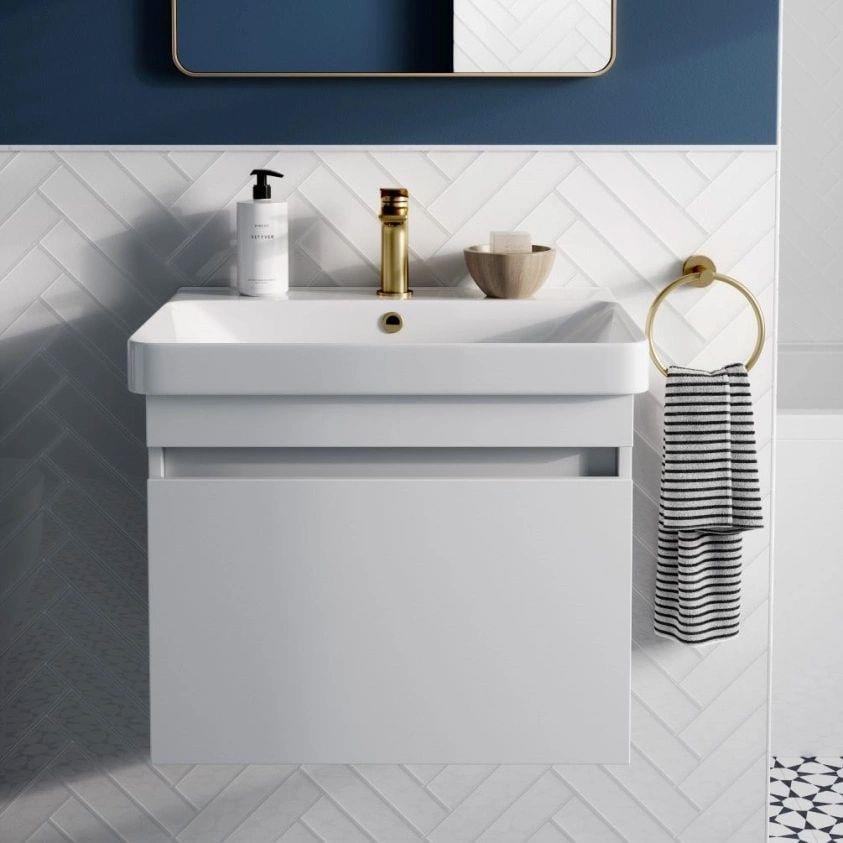 Britton Wall Mounted Vanity Unit Matt White Britton Dalston Wall Mounted 600mm Vanity Unit with Basin