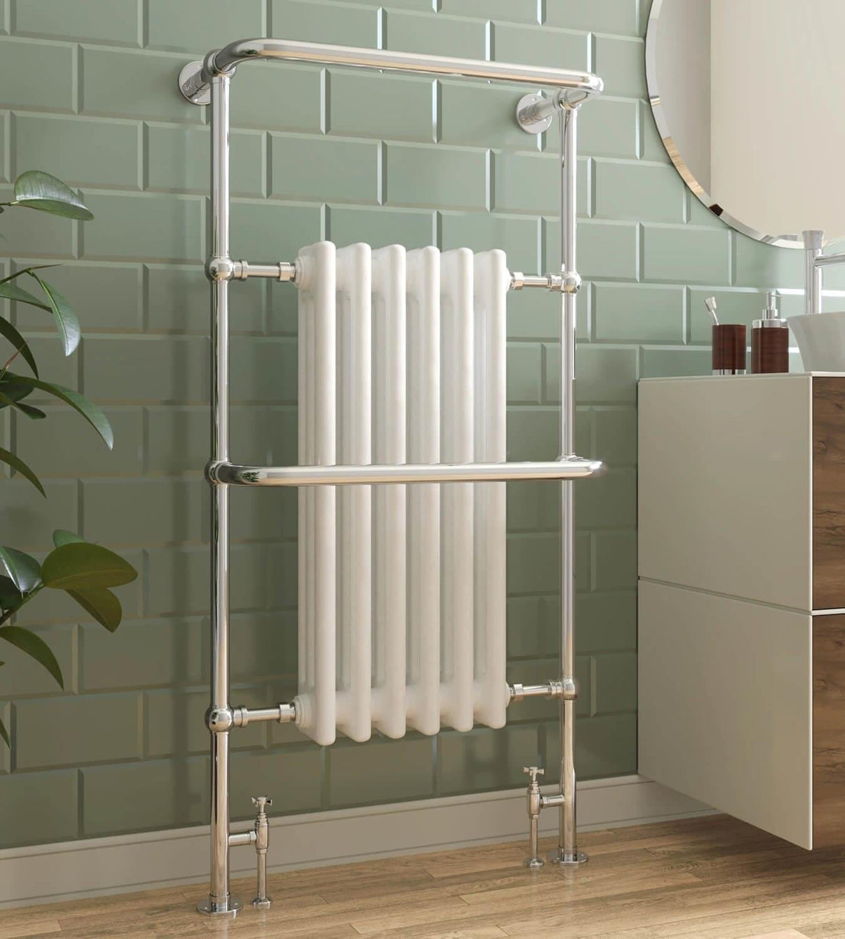 Heritage Insert Radiator Heritage Cabot Floor Mounted Traditional Radiator - 1500 x 580mm - Chrome/White