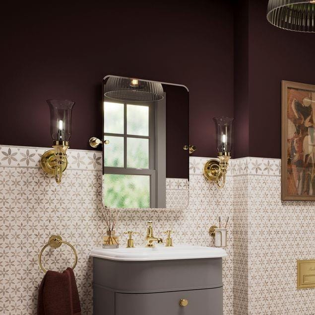 Burlington Bathroom Lighting Gold Burlington LED Ornate Bathroom Wall Light with Clear Glass Vase Shade