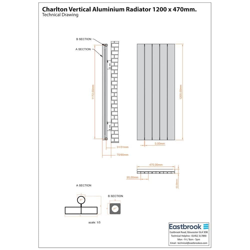 Eastbrook Panel Radiator Eastbrook Charlton Vertical Aluminium Designer Radiator in Matt Anthracite