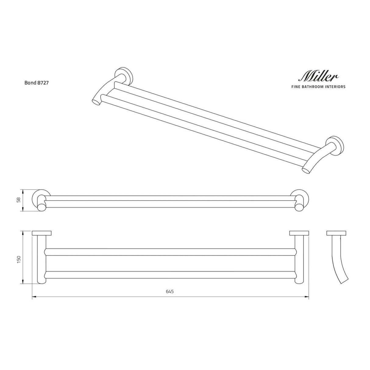 Miller Towel Rails and Rings Miller Bond Chrome Double Towel Rail in Chrome