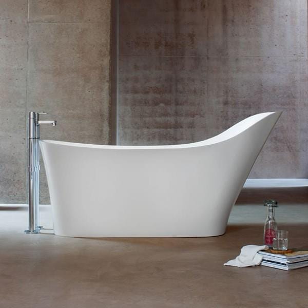 Britton Modern Freestanding Bath Britton Nebbia Natural Stone Freestanding Slipper Bath - 1600 x 800mm - in White