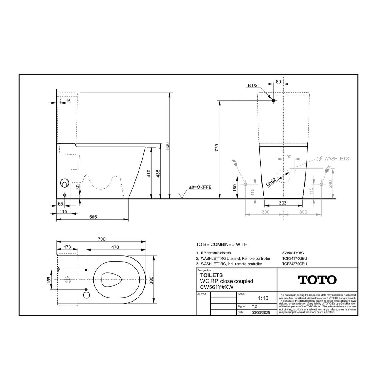 TOTO Smart Toilet TOTO RG Close Coupled Rimless Washlet® Smart Toilet