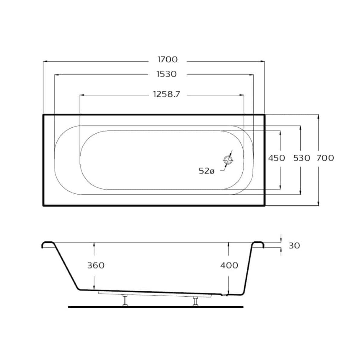 Roca Single Ended Bath Roca Oslo Single Ended Bath - 1700 x 700mm