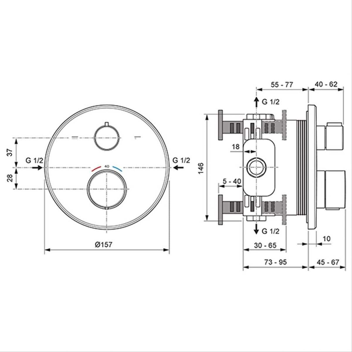 Ideal Standard Concealed Shower Valve Ideal Standard Ceratherm T25 2 Outlet Round Concealed Valve Trim-set