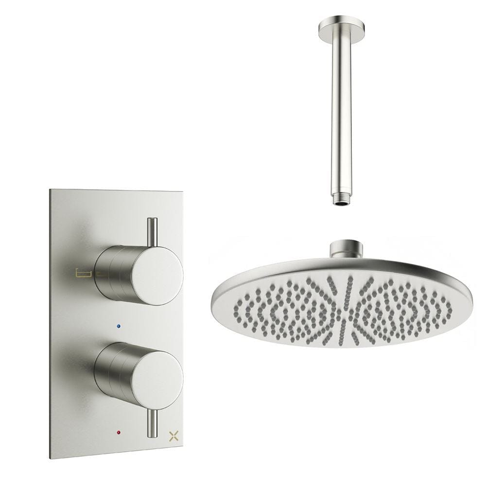 Crosswater Concealed Shower Set Brushed Nickel / Ceiling Arm / 300mm Crosswater Design 2 Handle 1 Outlet Shower Set