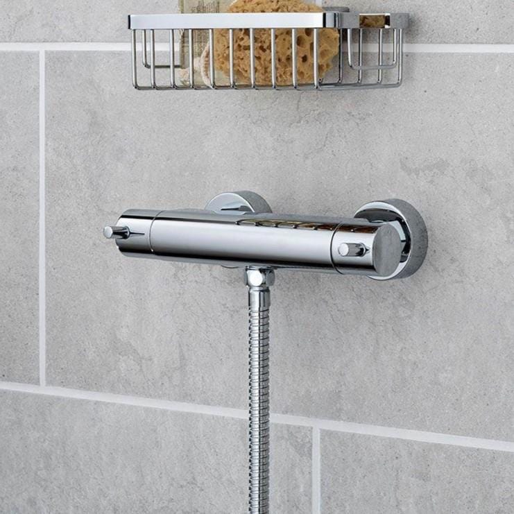 VADO Exposed Shower Valve Vado Celsius Thermostatic Bar Shower Valve with Bottom Outlet in High Polished Chrome