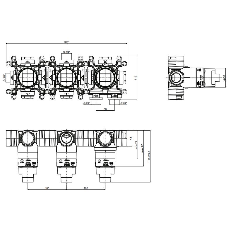 UK Bathroom Store Concealed Shower Set Crosswater Module Plus Push Shower Set 5 - 2 Outlet Valve with Tranquil Recessed Shower Head
