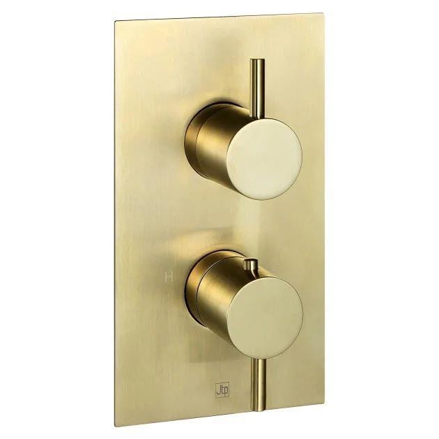JTP Concealed Shower Valve Brushed Brass JTP VOS 2 Outlet, 2 Handle, Concealed Thermostatic Shower Valve
